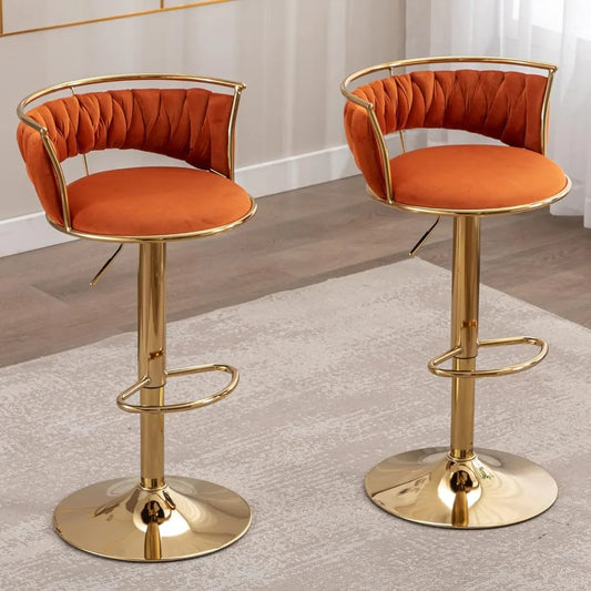 Swivel Bar Stools Set of 2, Velvet Adjustable Height Barstools Low Back Kitchen Island Counter with Golden Base Modern Bar Chair