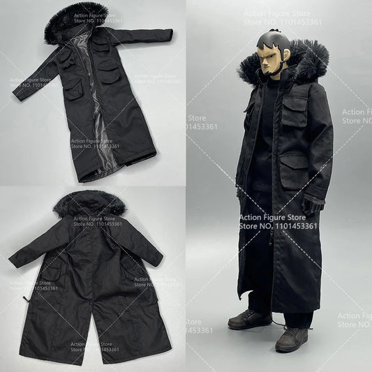 High Quality 1/6 Male Fashion Long Trench Coat Fur Collar Loose Streetwear Hooded Back Slit Windbreaker Jacket for 12" Figure