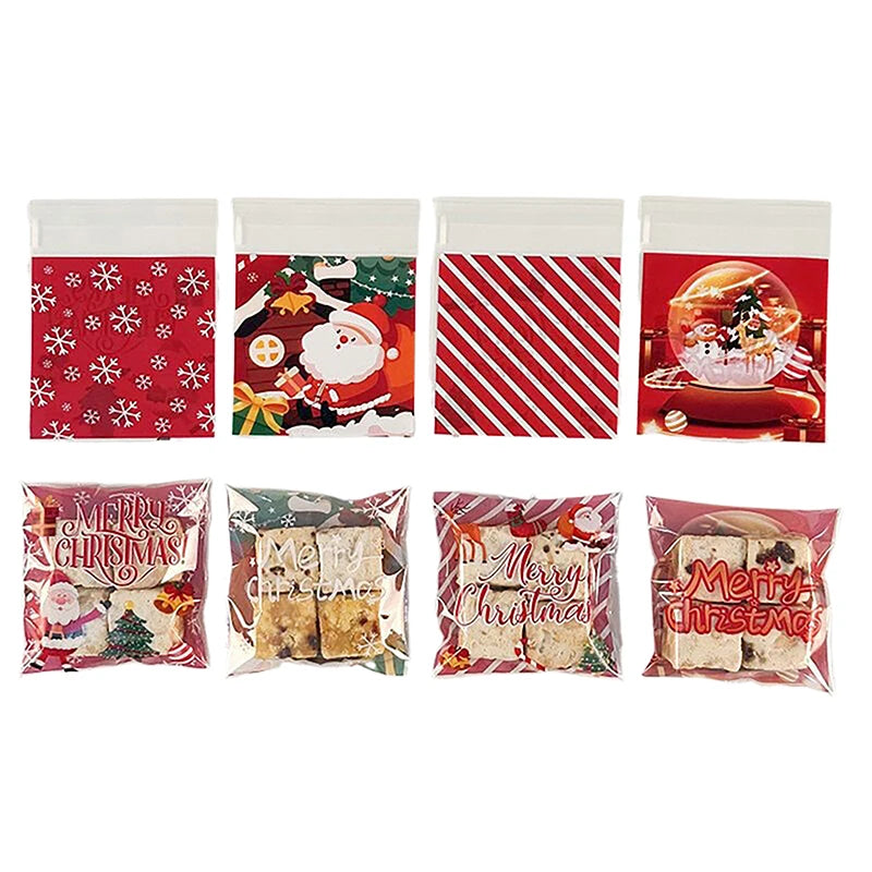 100Pcs Christmas Gift Bag Self Adhesive Cookies Candy Wrapping Bag New Year Party Gift Snack Baking Plastic Bag