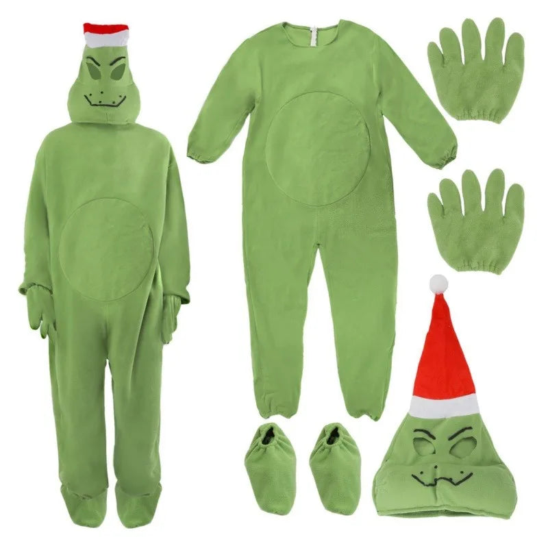 Grinch Christmas Glitch one-piece pajamas Add fleece series home casual wear Green Shaggy Christmas Grinch Anime Cosplay Costume