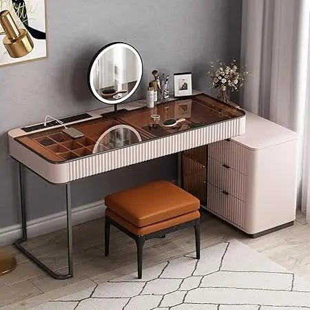 Vanity Desk, Dressing in One, Super Storage with LED Light, Vanity Desk