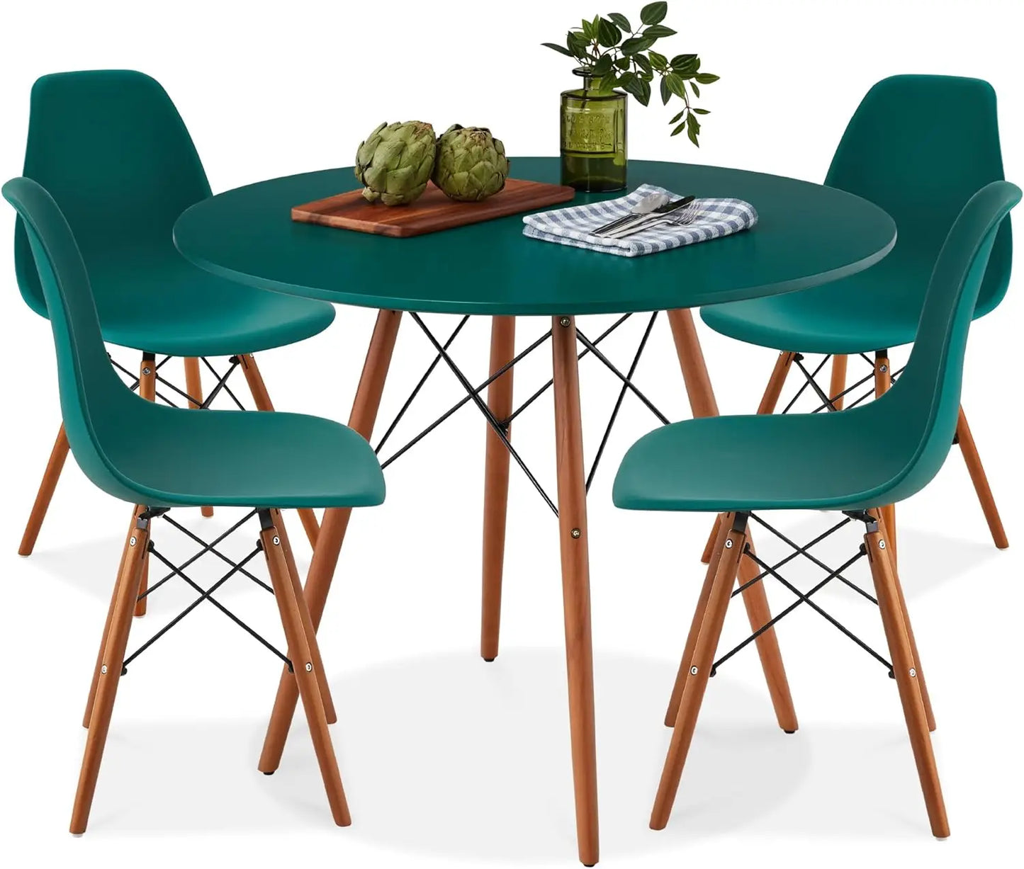 5-Piece Dining Set, Compact Mid-Century Modern Table & Chair Set for Home, w/ 4 Chairs, Suitable for dining rooms living rooms