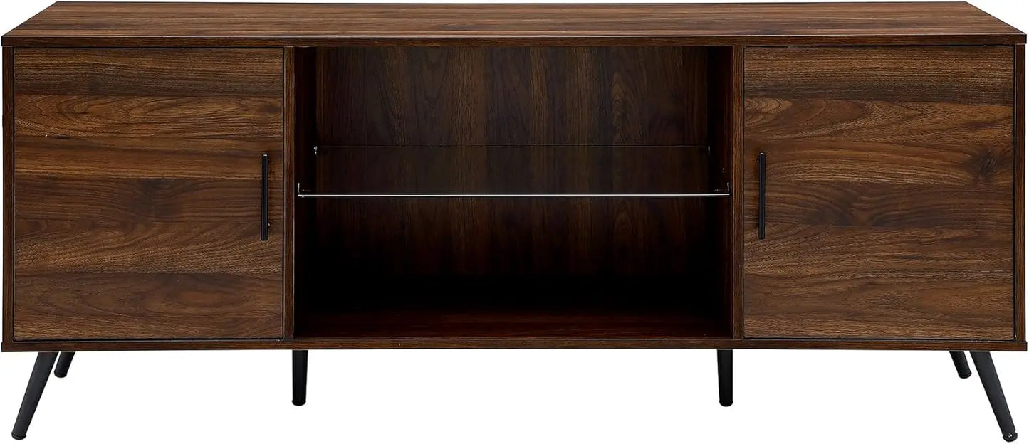 Saxon Mid Century Modern Glass Shelf TV Stand for TVs up to 65 Inches, 60 Inch, Walnut