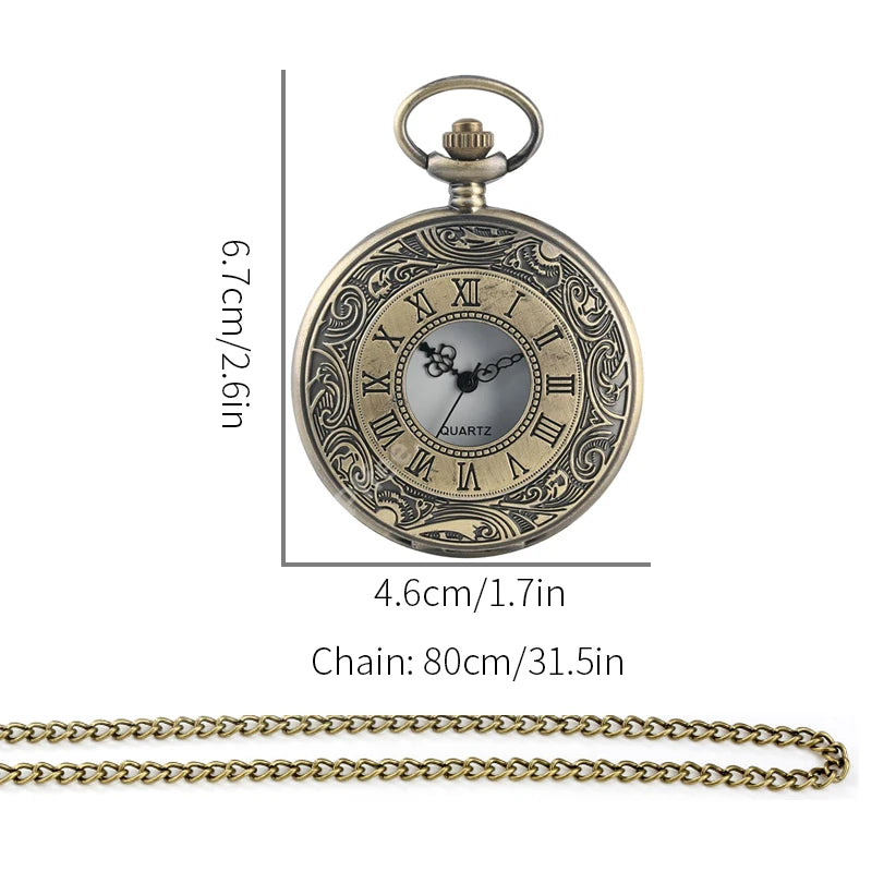 Pffee Roman Numerals Quartz Antique Pocket Watch Chain Men Women Steampunk Vintage Clock Reloj One Piece Best Gift For Men Women