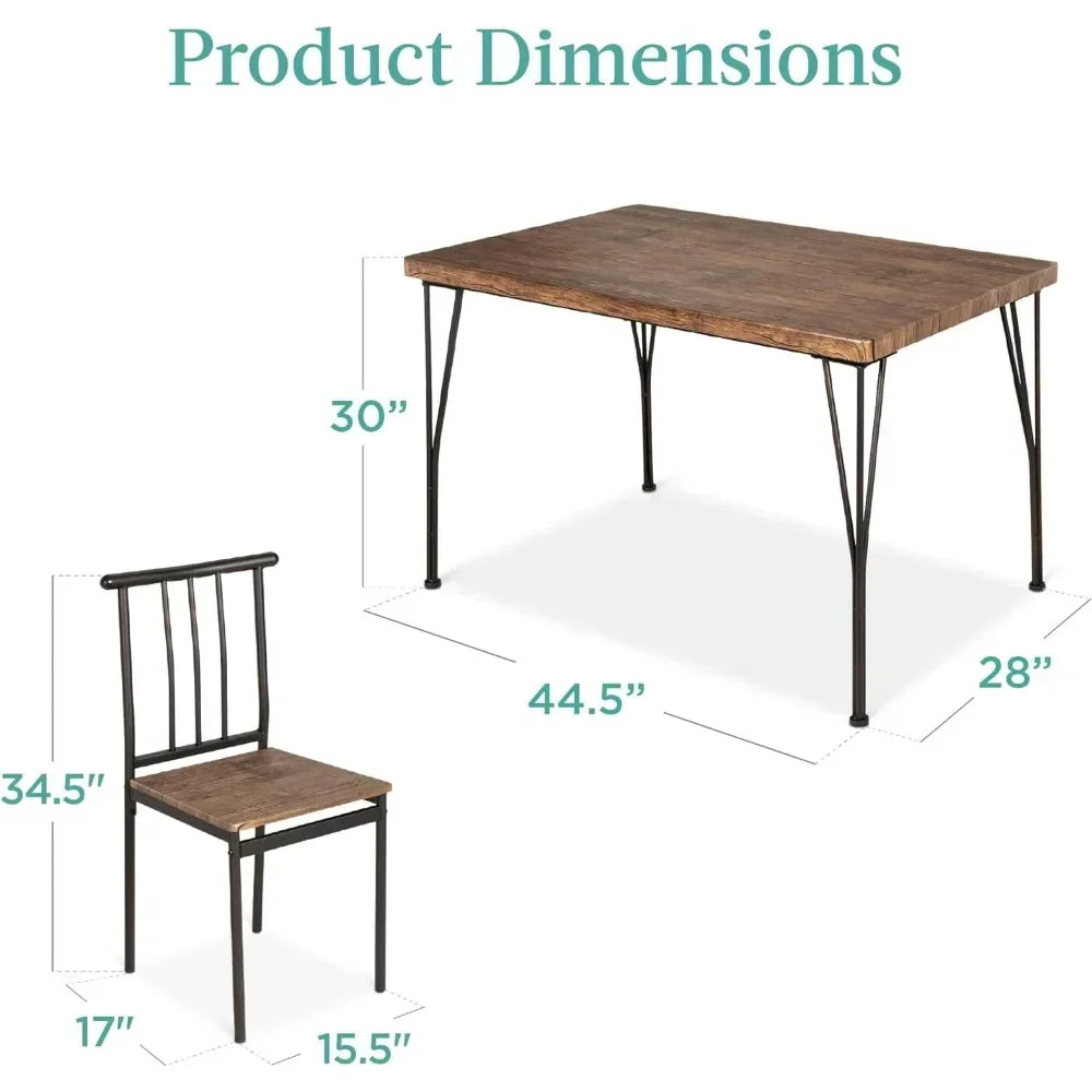 Metal and Wood Indoor Modern Rectangular Dining Table Furniture Set for Kitchen, Dining Room, Dinette,Breakfast Nook w/ 4 Chairs