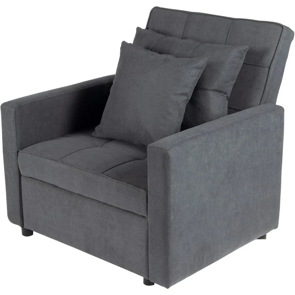 Sofa Bed Chair 3-in-1 Convertible, Lounger Sleeper, Single Recliner for Small Space with Adjustable Backrest (Dark Grey)