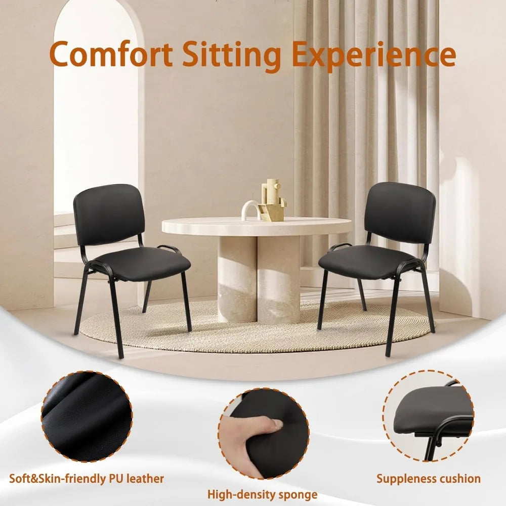 Stacking Conference Room Chairs No Wheels, PU Leather Waiting Room Chair Armless Stackable Office Guest Chair with Metal Frames