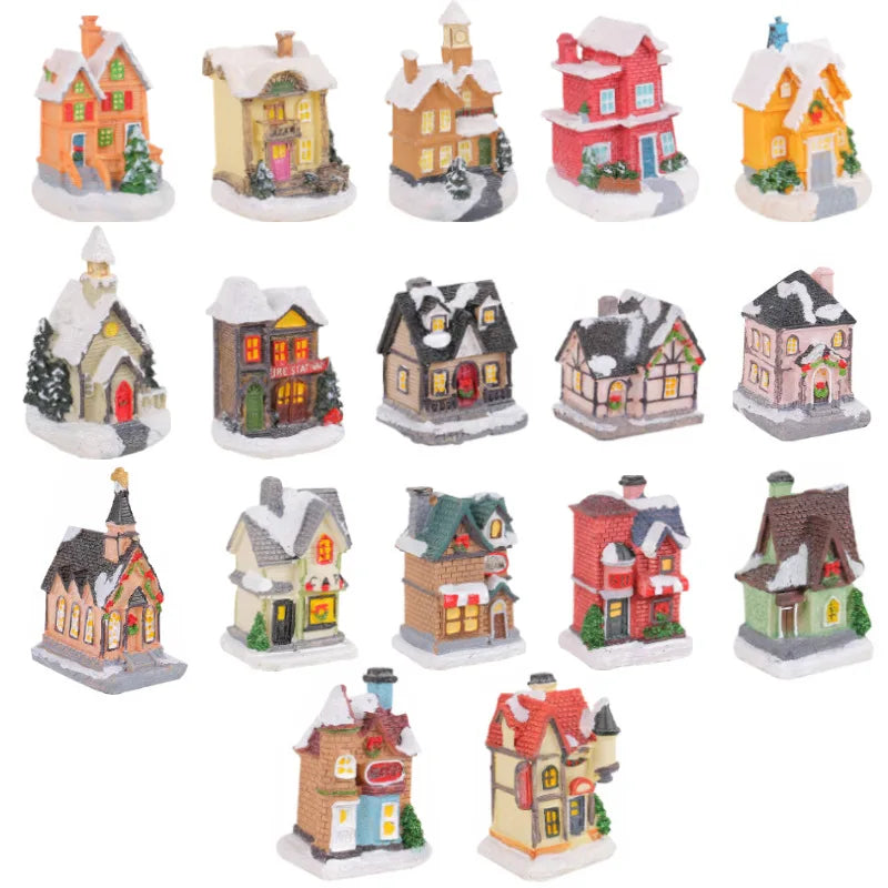 2025 Christmas Resin Led Light House Ornaments Xmas Fairy Castle Miniature Village Navidad New Year Home Desk Decoration Gift