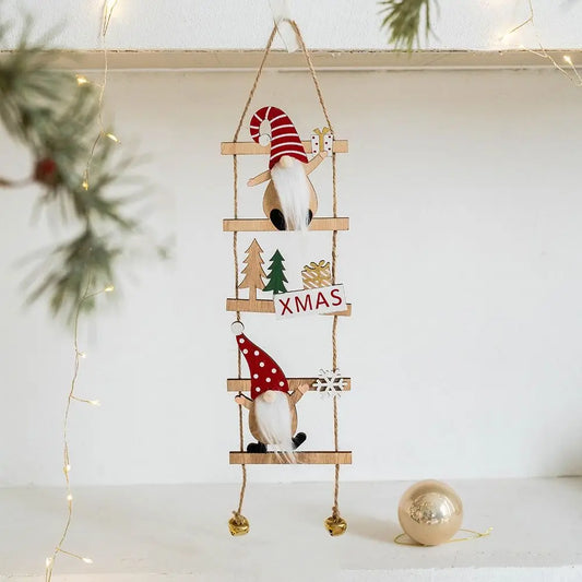 Cartoon Climbing Ladder Santa Claus Pendants with Bells DIY Christmas Wooden Hanging Tree Festive Merry Christmas Decor