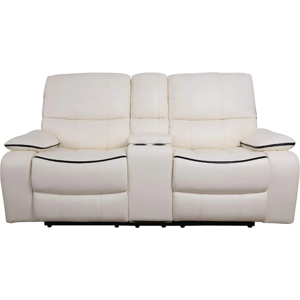 3-Piece Living Room Reclining Sofa Sets, Bonded Leather Upholstery, Manual Reclining with Drop Down Table and Console, recliner