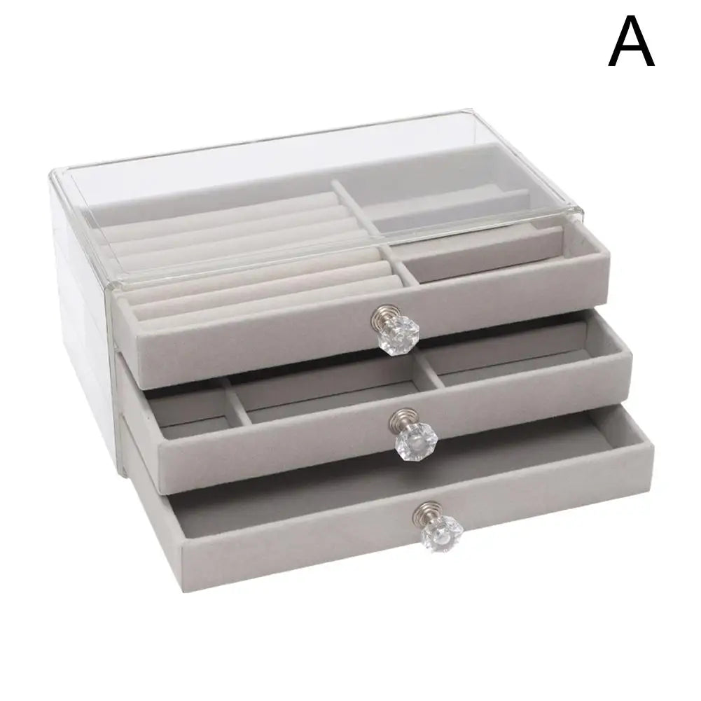 1 Piece Of High-capacity Three-layer Flannel Jewelry Box Drawer Jewelry Box Storage Earrings Necklace