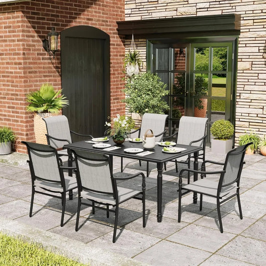 7Pieces Patio Dining Set,Textilene Dinings Chairs,60" Rectangular Outdoor DiningTable with1.77" Umbrella Hole, Patio Dining Set