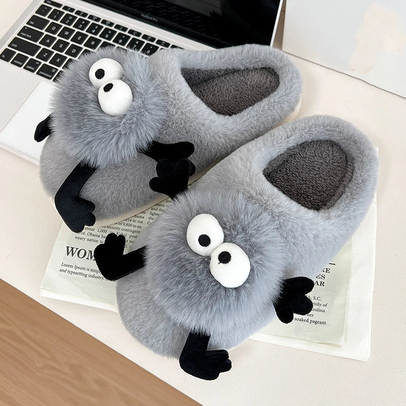 Cute Warm Slippers Cushion Slides Soft Warm Comfort Flat Fur Woman Cartoon House Slippers Funny Shoes Fluffy Comfy Shoes