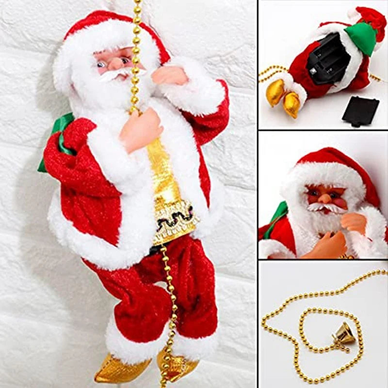 LICG Happy New Christmas Decorations Santa Claus Automatic Climbing On Rope For Home Indoor Shop Xmas Gift Wall Window