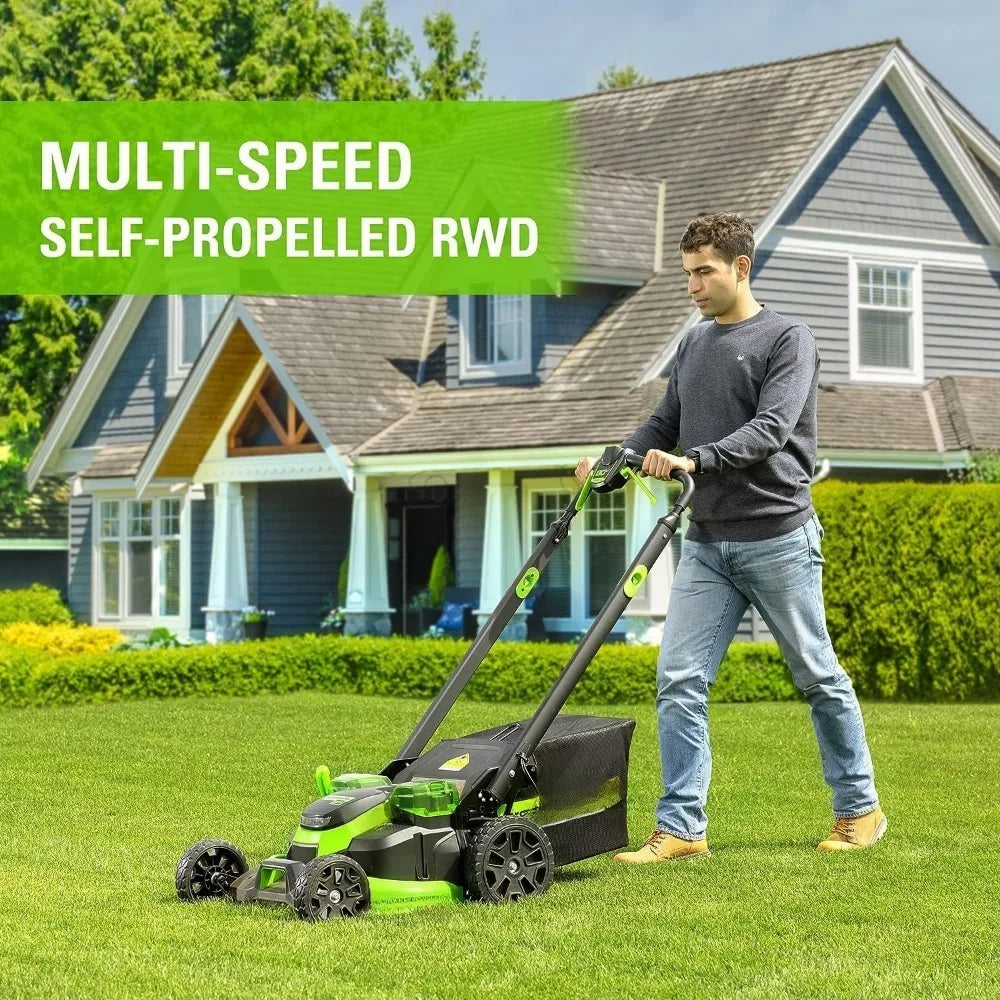 Self-Propelled Lawn Mower,Cordless Battery Brushless  Rear Wheel Drive 3-in-1   80V 25"16" String Trimmer,Push Lawn Mower