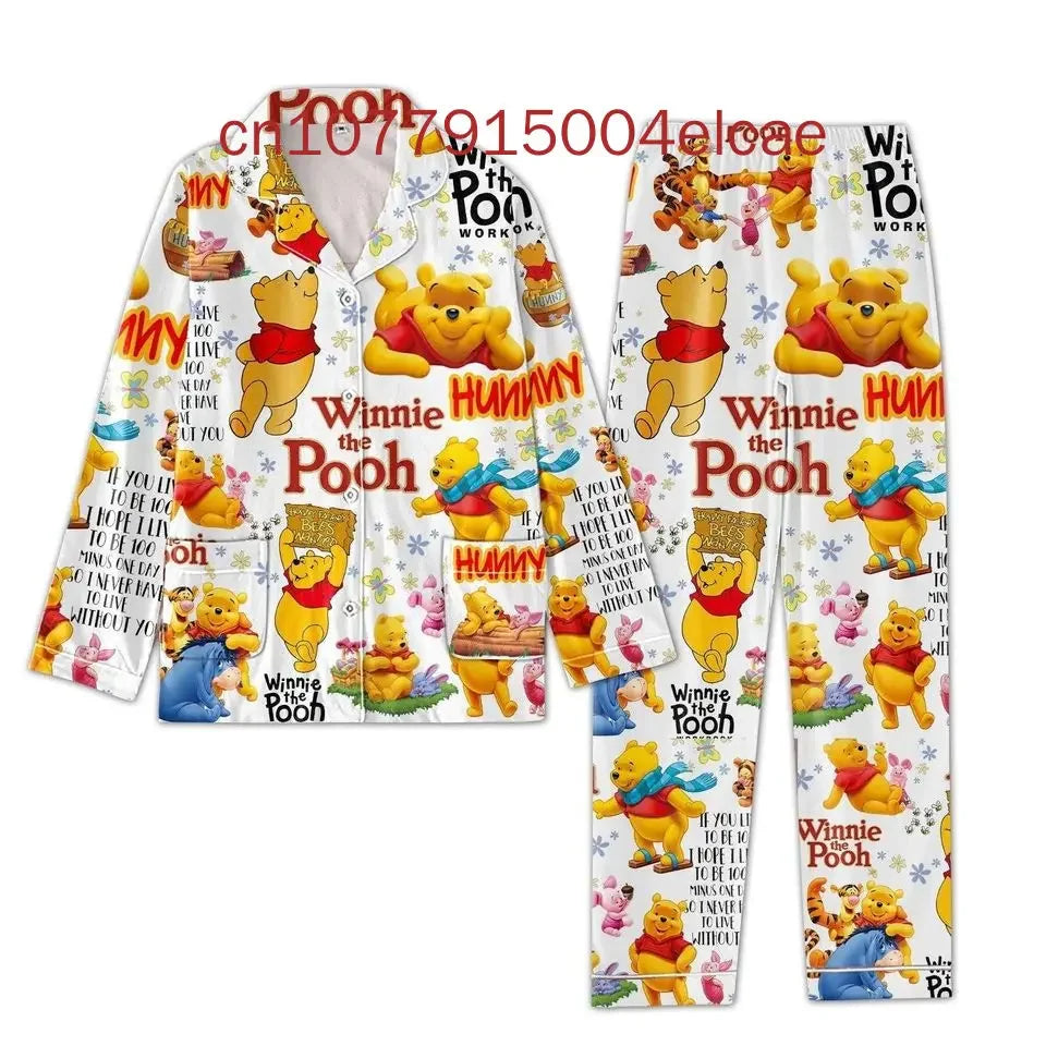 Disney Pooh Pumpkin Christmas Winnie the Pooh Halloween Casual Men's and Women's Long Sleeve Shirt Leisure Pajama Set