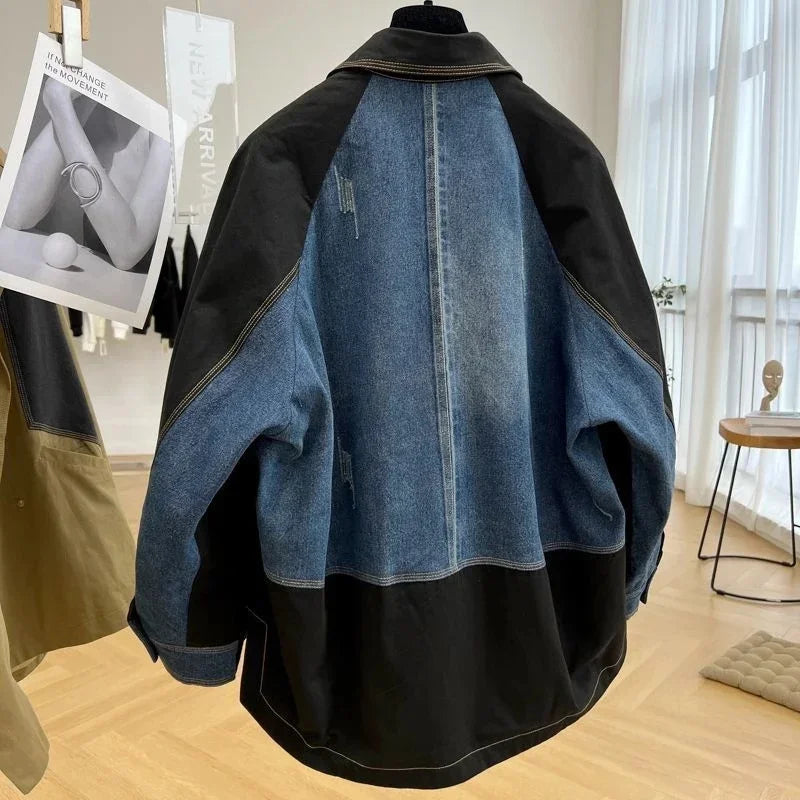 New Autumn Denim Jacket Coat Women Splicing Blazer Denim Outerwear Female Long sleeves Loose Jean Jacket Women windbreaker B268