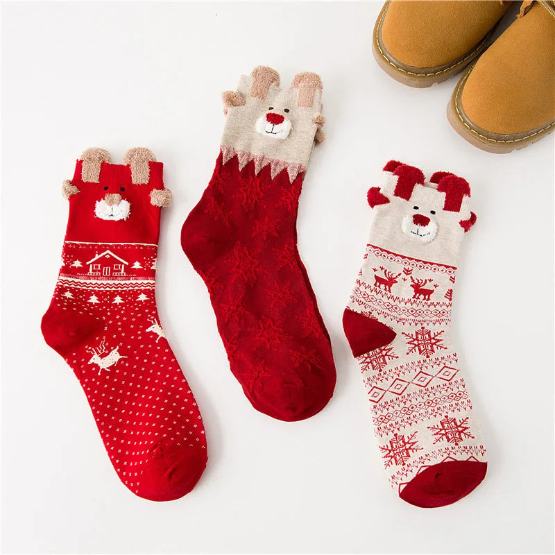 6/12 Pairs Of Autumn/Winter Christmas Socks Santa Claus Gift Snowflake Elk Cute Cartoon Christmas Ladies Middle Socks