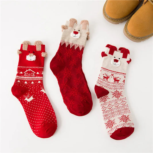 6/12 Pairs Of Autumn/Winter Christmas Socks Santa Claus Gift Snowflake Elk Cute Cartoon Christmas Ladies Middle Socks