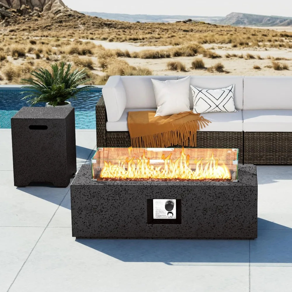 Outdoor Propane Fire Pit Coffee Table, 42-inch X 13-inch MgO Rectangle Base Patio Heater, 50,000 BTU Stainless Steel Burner