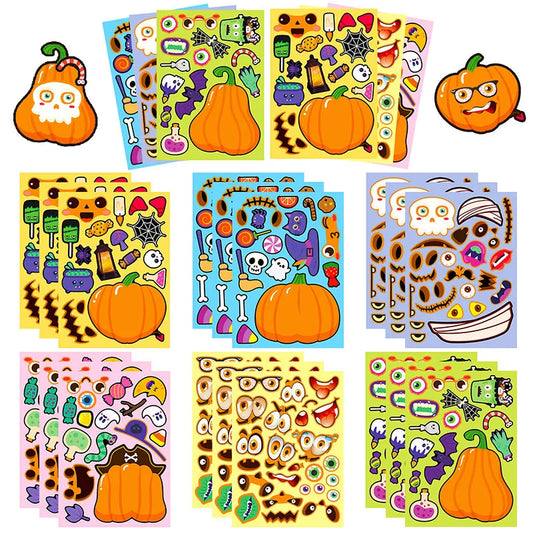 Make A Face Halloween Pumpkin Stickers Sheets for Kids Toddlers Children DIY Decorating Toys Party Games Stickers Puzzle Jigsaw