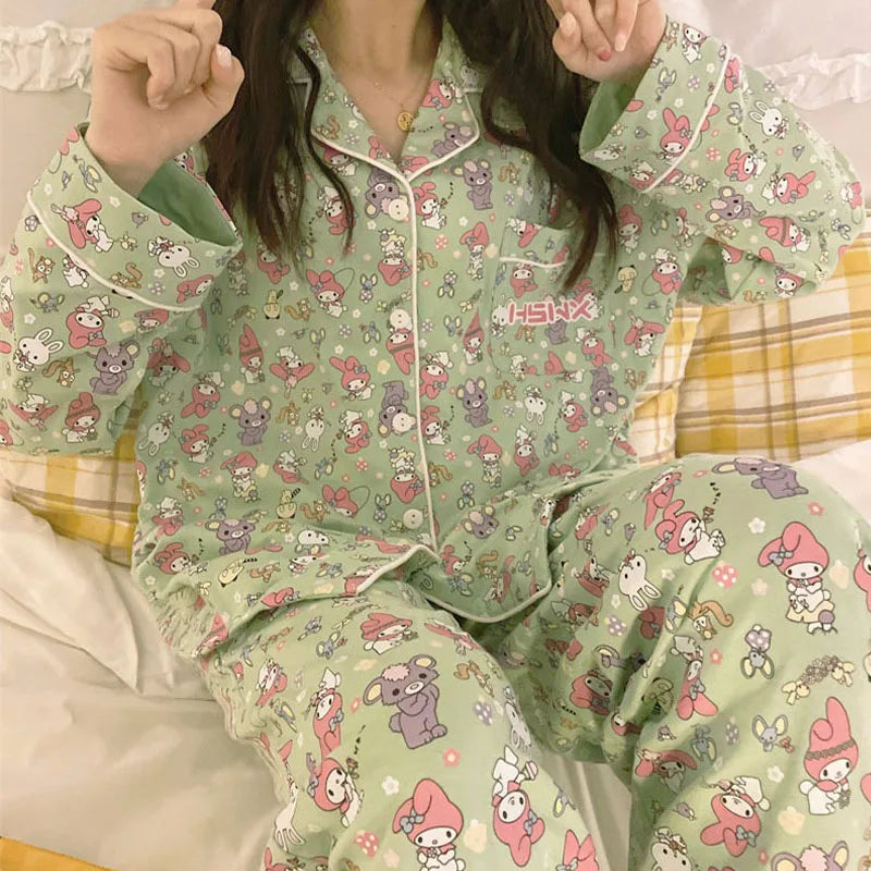 New Kawaii Cute Sanrio Mymelody Pajamas Home Clothes Long Sleeved Trousers Comfortable Cute Girl Christmas Gift For Girlfriend