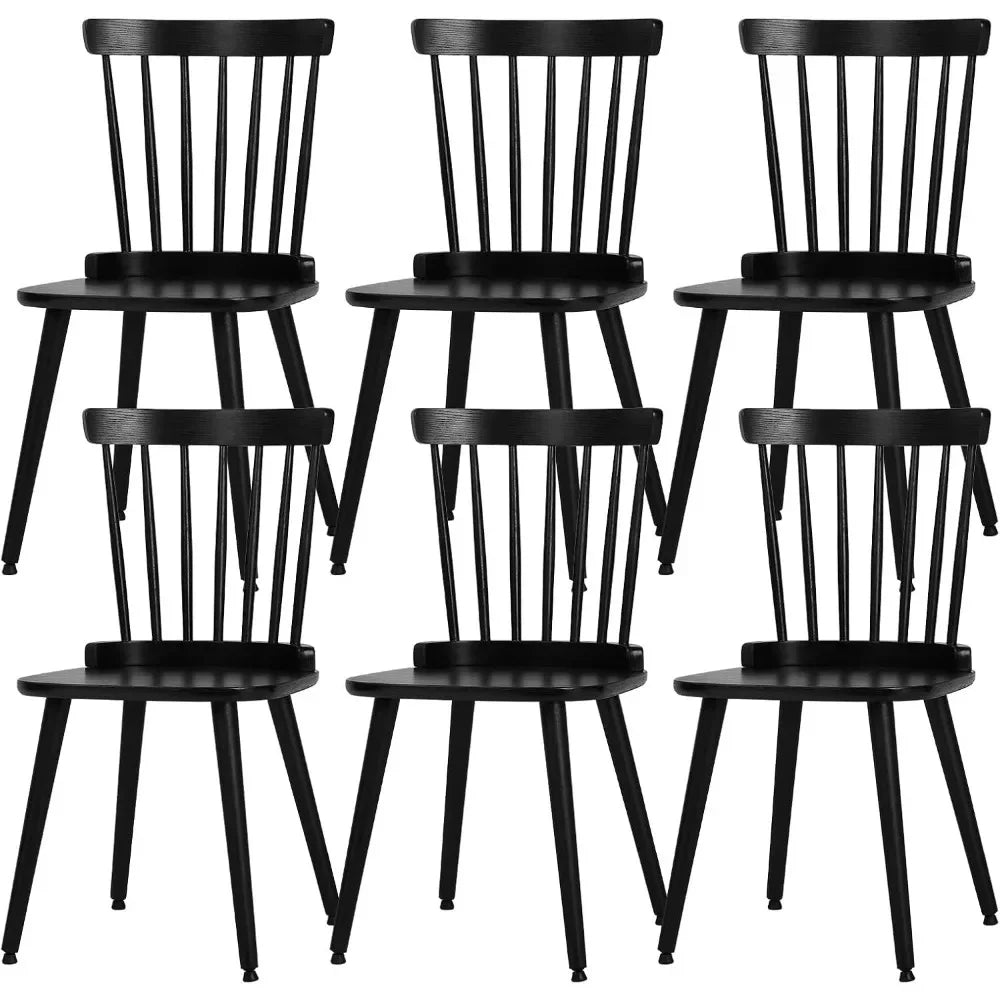 6 Pc Dining Chair Set, Farmhouse Solid Wood Spindle Back Side Chair Mid-Century Modern Black Armless Kitchen Chair