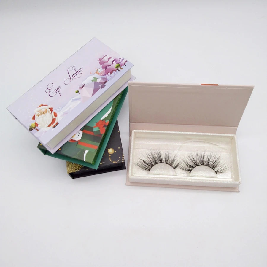 Christmas Eyelashes Package Boxes 25mm 3D Mink Lashes Packaging Case  Beauty Extension Makeup Tool Wholesale Lashes Supplies