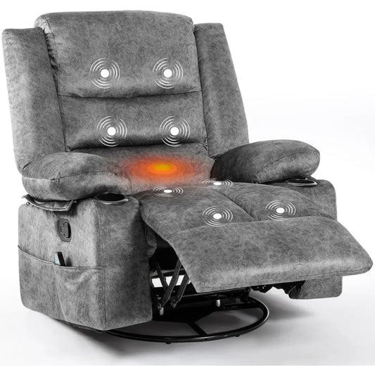 Rocker Recliner Chair for Adults with Massage and Heat, Overstuffed Glider for Nursery with Cup Holders,Grey,Living Room Chairs