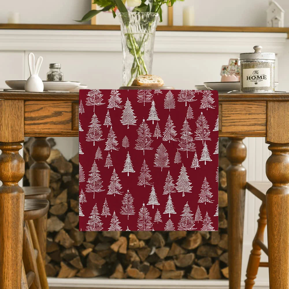 Christmas Tree Snow Table Runners Dresser Decor for Kitchen Holiday Party Table Runner Washable Dining Long Cloth