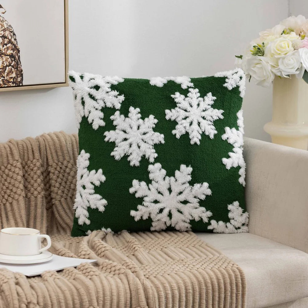 45CM Christmas Throw Pillowcase Without Core Green Red Snowflake Velvet Christmas Pillowcase Sofa Chair Pillow Decorative Cover