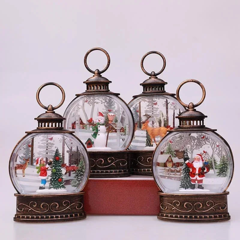 2024 New Lighted Christmas Snow Globe Lantern Battery Operated LED Night Light with Hook Christmas Tree Ornaments Gift Ideas