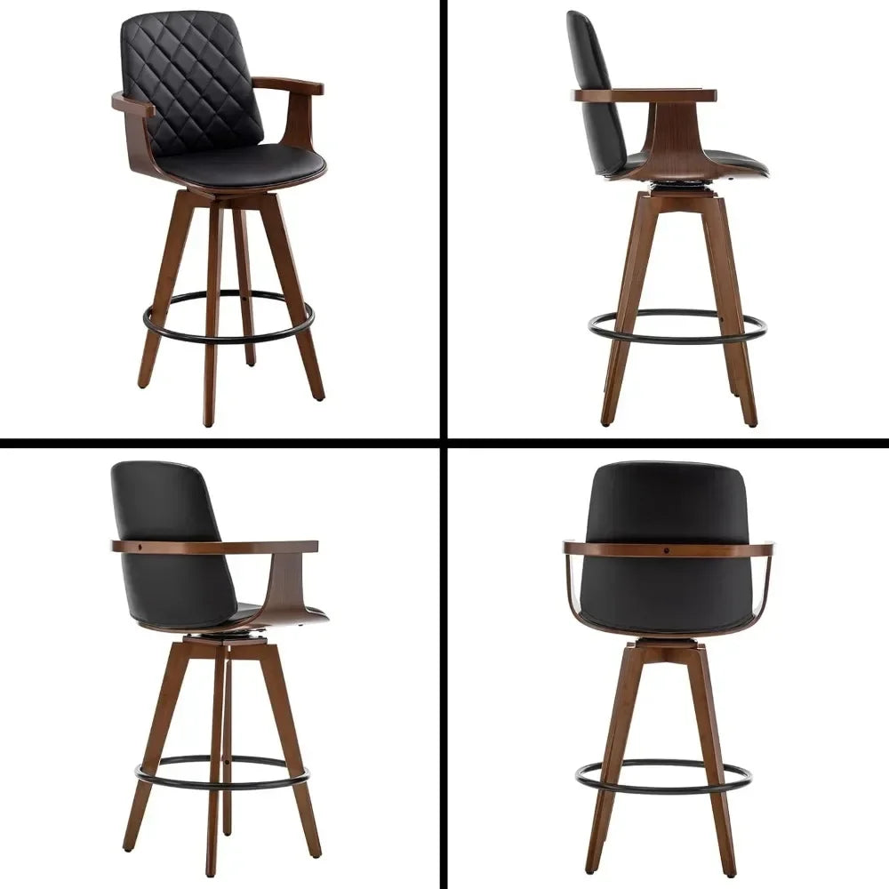 Bars Chairs, Upholstered Faux Leather Counter Height Bars Stools, Swivel Barstools with Wooden Arms and Legs, Bar Chair Sets