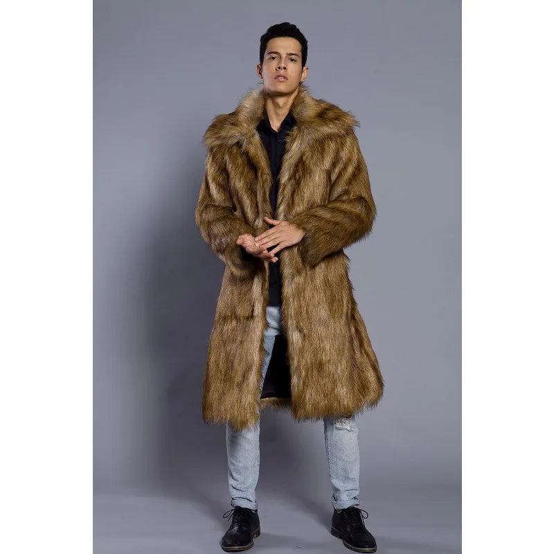 Imitation Fur Coatslong Trench Coat Men's Black and White Color Matching Coat Outwear Faux Fur Steampunk Fur Jackets Coats