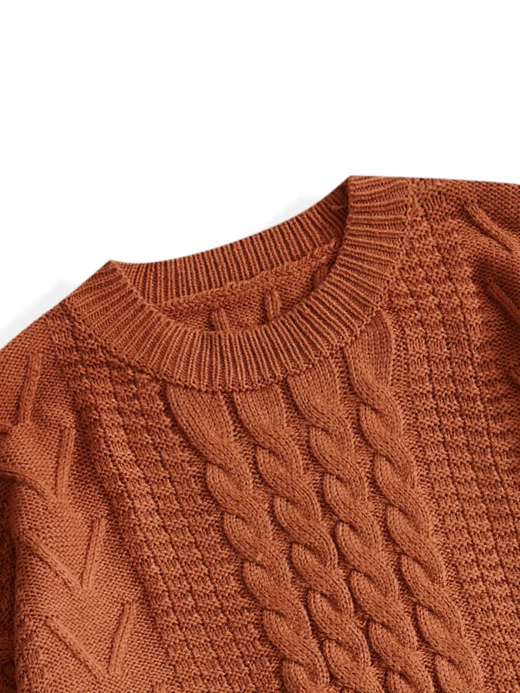 ONELINK Plus Size Sweater Autumn Winter 2022 Woolen Pullover Women Brown Twist Cable Pattern Knitting O Neck Oversize Clothing