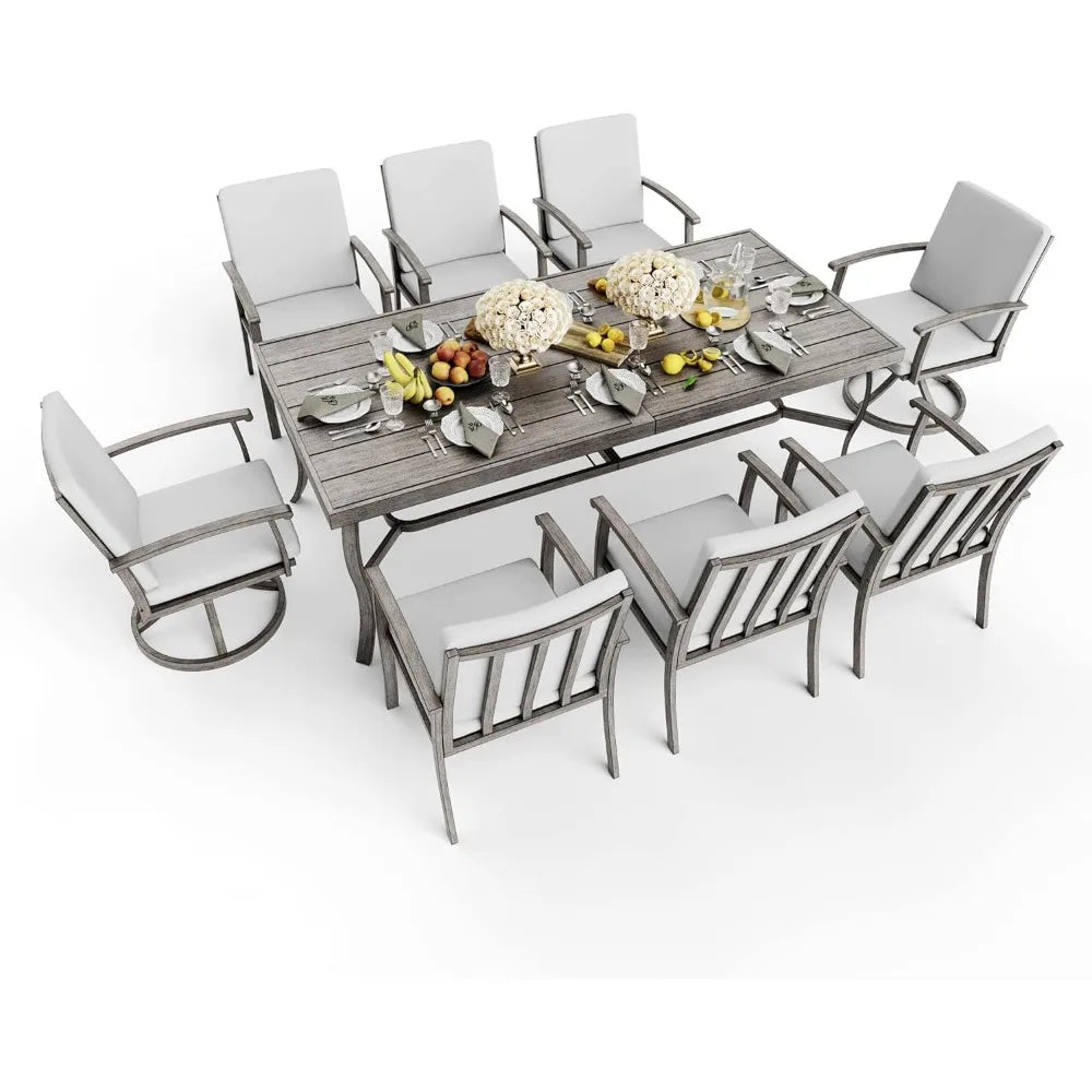 Aluminum 9 Piece Patio Dining Sets, Patio Furniture Sets, 2 Swivel Dining Chairs, 6 Reg. Dining Chairs, Aluminum Furniture Sets