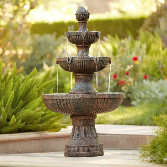 Outdoor Fountain & Waterfall, 43 Inch High 3 Levels Linked Garden Terrace Backyard Deck Home Lawn Porch