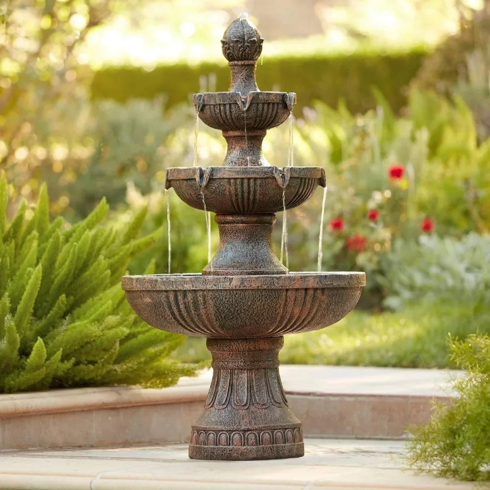 Outdoor Fountain & Waterfall, 43 Inch High 3 Levels Linked Garden Terrace Backyard Deck Home Lawn Porch