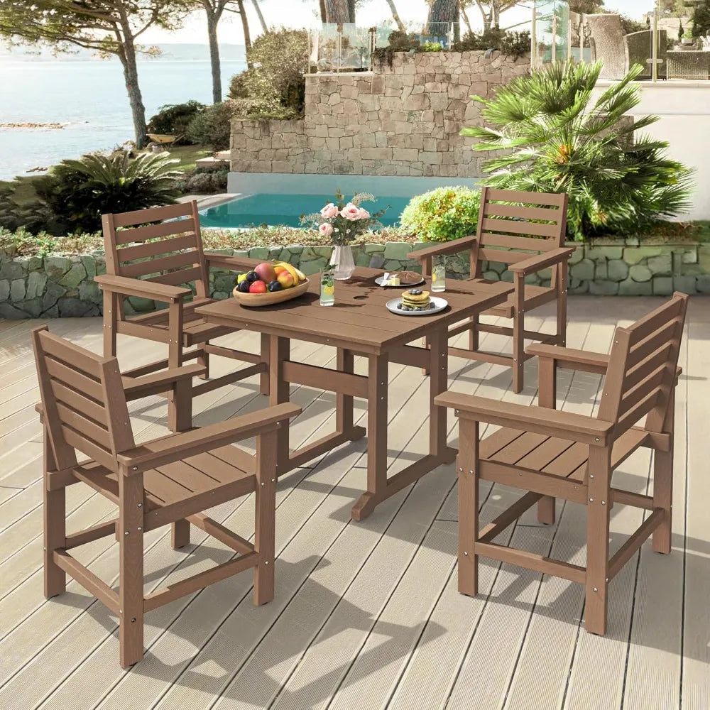 5 Pieces Patio Table and Chairs, Square Outdoor Dining Table with 4 Patio Chairs, Weather Resistant Outdoor Dining Set