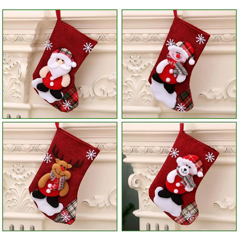 New Year Christmas Socks Elk Bear Snowman Gift Bags for Home Party Gifts Fireplace Xmas Tree Hanging Ornaments Home Decor