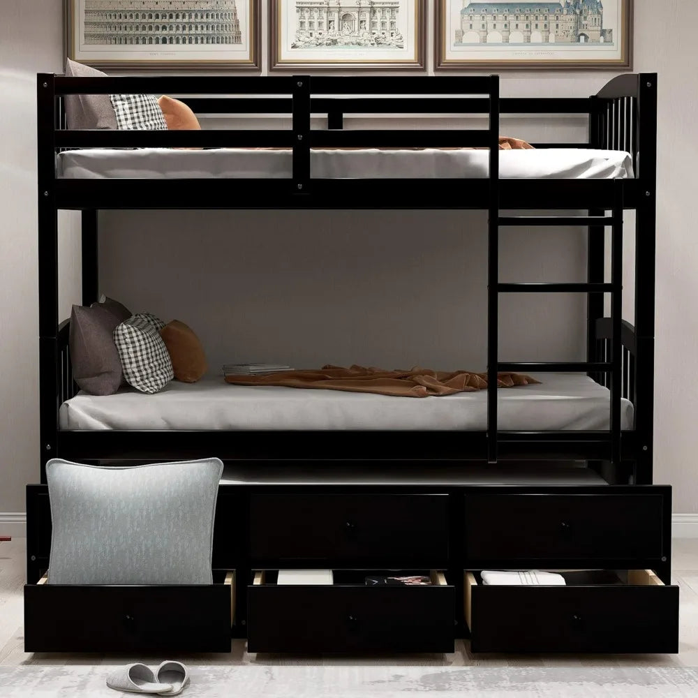 Twin Bed Ladder Double Beds Twin Over Twin Bunk Bed With Safety Rail Guest Room Furniture Dark Espresso Bedroom Queen Home