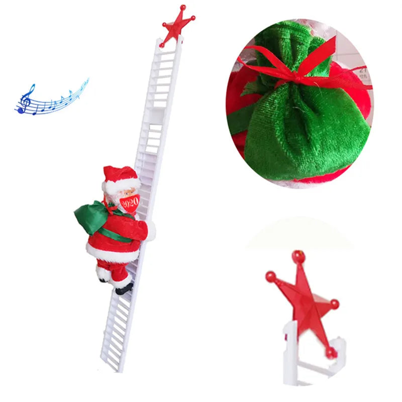 Christmas Ornaments Gift Electric Climbing Ladder Santa Claus Doll Toys With Music Merry Christmas Tree Hanging Decoration