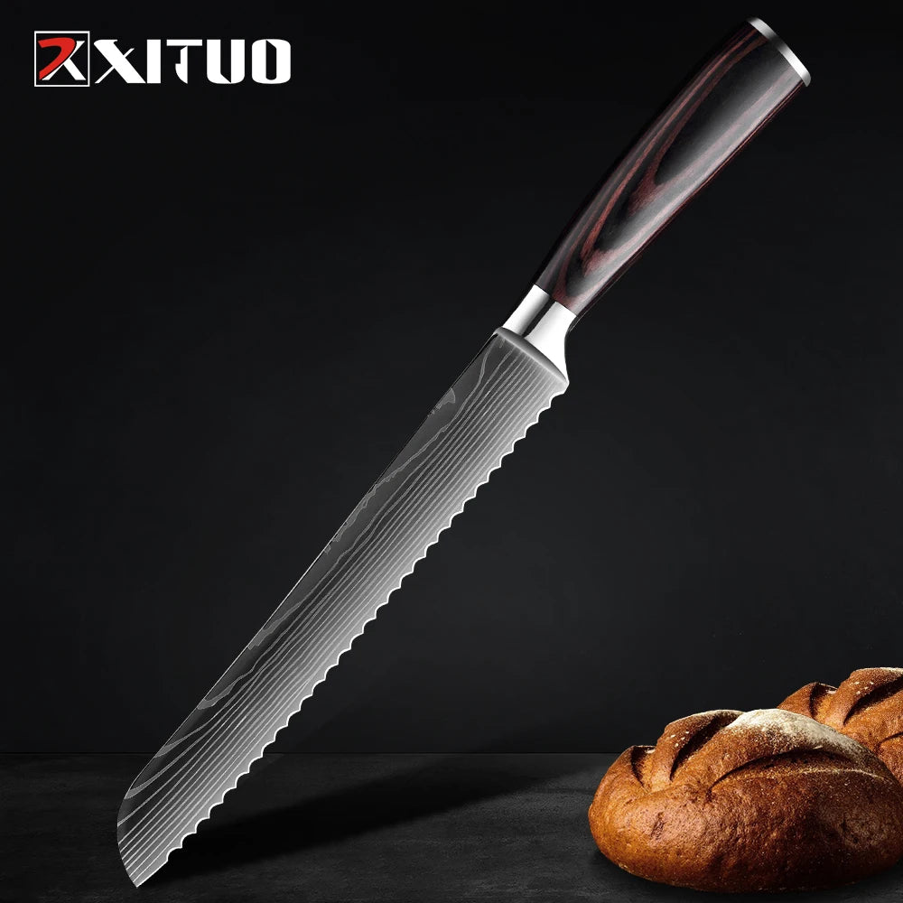 XITUO Kitchen Knife Set 1-9PCS,7Cr17Mov Stainless Steel Sharp Chef Knife Santoku Knife Fruit knife Ergonomic Pakkawood Handle