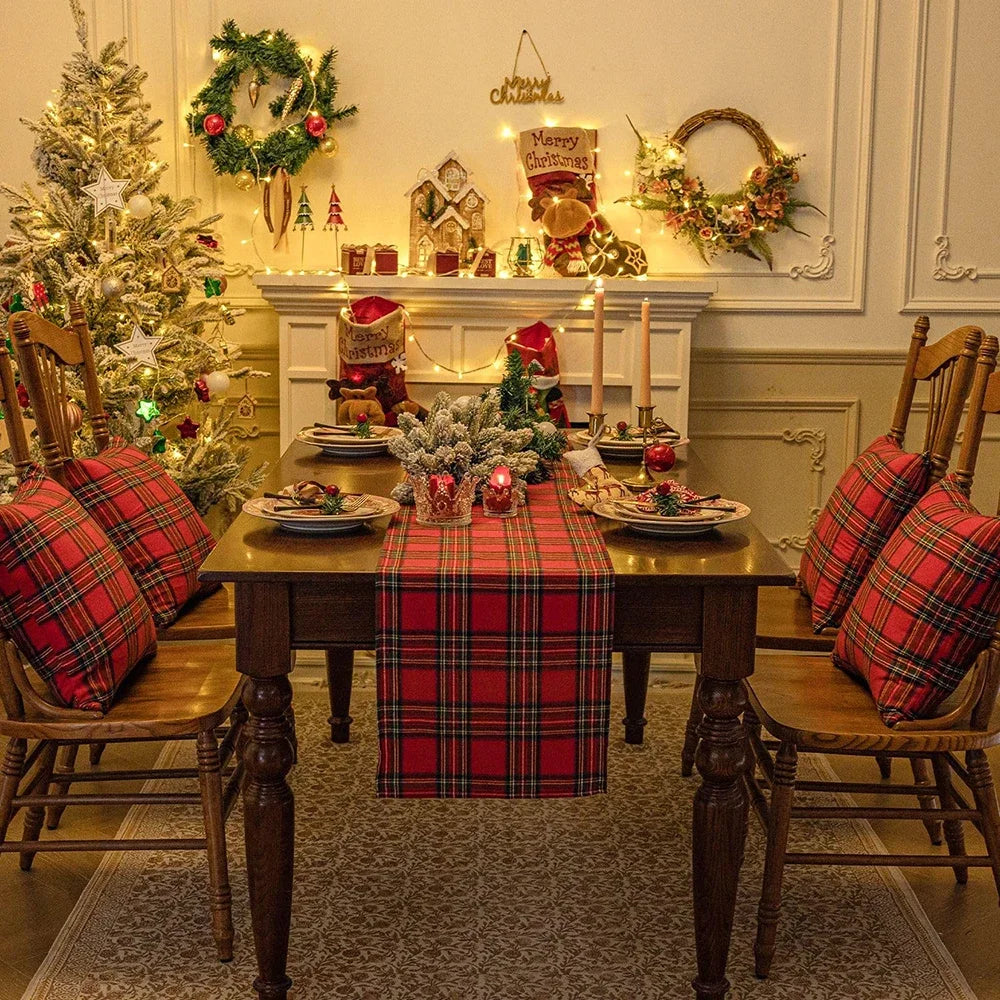 Cotton Polyester Red Green Thin Plaids Table Runner Christmas Dinning Table Decoration Luxury Table Runner Scottish Plaids