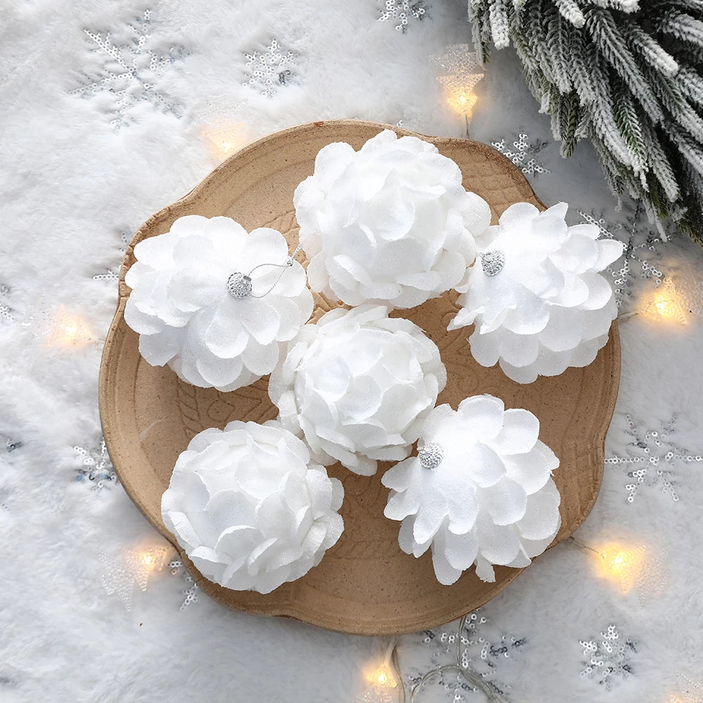 3pcs/Box 8cm Christmas Tree Ornaments White Petal Shape Balls Foam Snow Ball Xmas Hanging Pendants New Year Party Decor Navidad