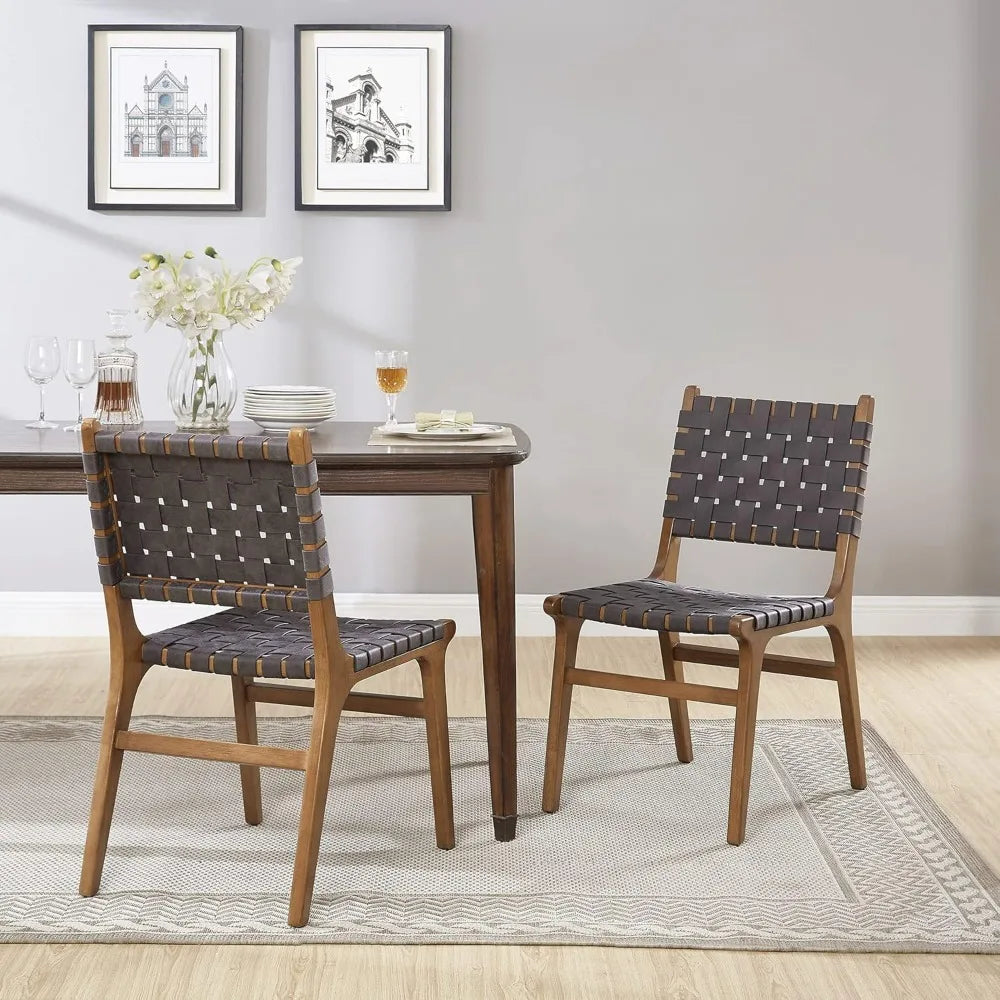 Chairs Dining Table Chair Dark Grey Faux Leather Woven Strips Kitchen Dining Chair Living Room Side Chairs Chaise Salle a Manger