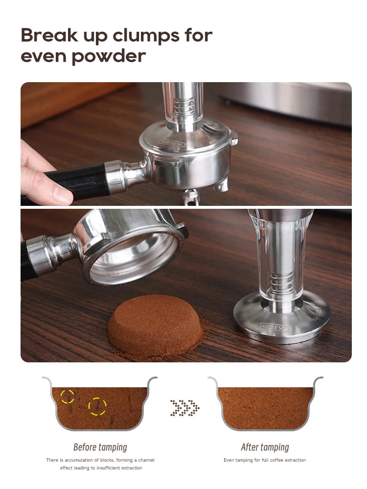 HiBREW 3 in 1 Constant Pressure Coffee Tamper 51mm 54mm 58mm Powder Press with Calibrated Spring Barista Pro Stainless Steels