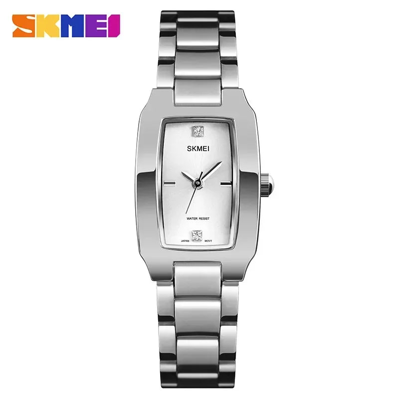 Skmei  Ladies Casual Dress Luxury Silver Ladies Rhinestone Waterproof Relogio Feminino Quartz Watch Fashion Thin Watches 1400