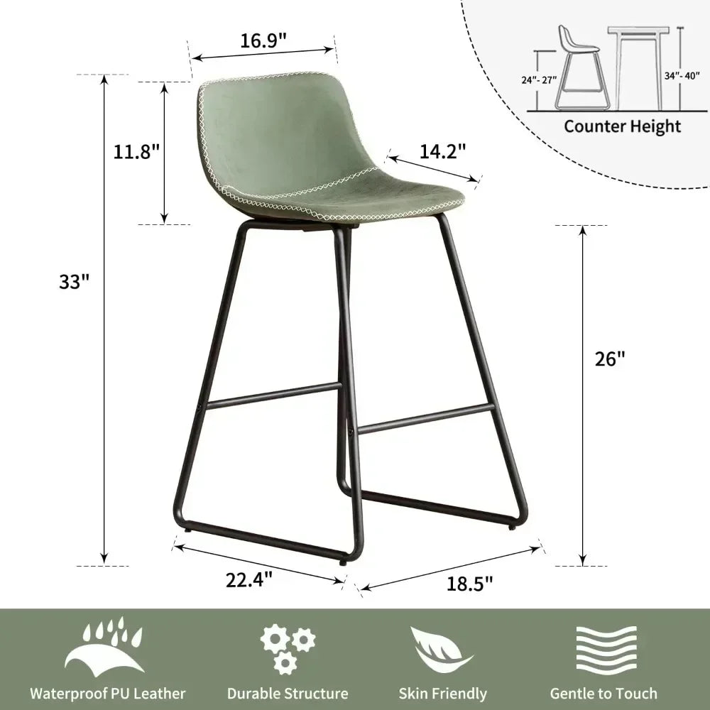 Bar Stools Set of 3, 26 Inch Barstools with Metal Legs Faux Leather Counter Height Bar Stools,Modern Bar Chairs