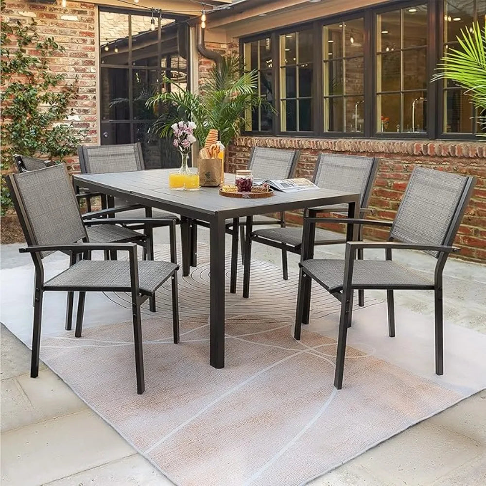 Patio Furniture Set for 7 Piece,with Weather Resistant Table 6 Stackable Textilene Chairs and Large Table, Outside Furniture Set